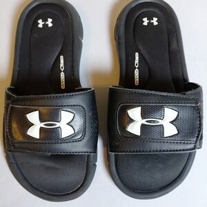 Under Armour Youth Size 3Y Black Adjustable Slides Flip Flop Sandals Shoes Kids